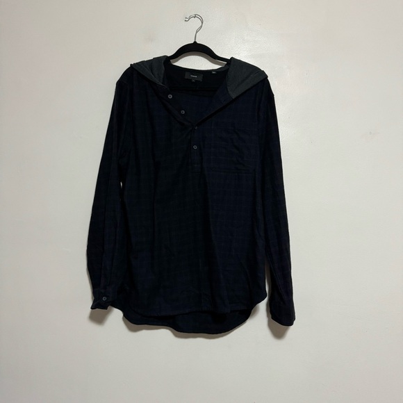 Vince Highway Plaid Hooded Popover Shirt - Size L - Picture 7 of 10